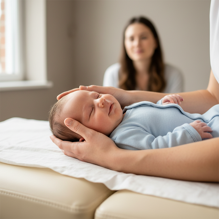 Sanfte Kinderosteopathie für Säuglinge zur Behandlung von Blockaden und Unterstützung einer gesunden Entwicklung.